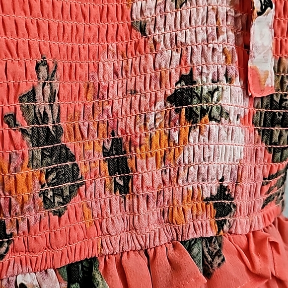 Nwot Stylish Nature Coral Pink Floral Smocked Elastic Bodice Tiered Maxi… - Picture 12 of 15